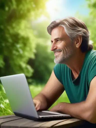 Sy Briefing Author works on his articles on a laptop version 1.