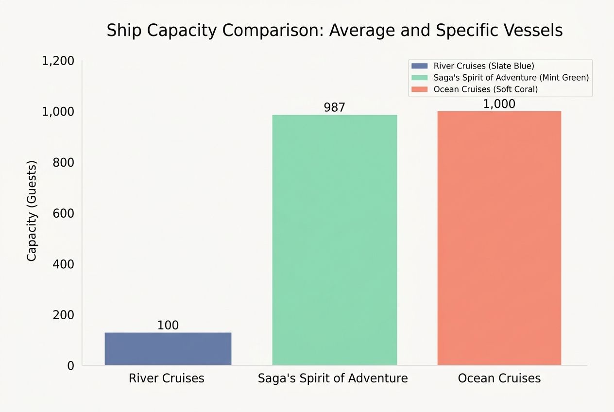Bar chart comparing guest capacity between river cruises, boutique ocean ships, and large ocean vessels. Bar chart comparing guest capacity between river cruises, boutique ocean ships, and large ocean vessels.